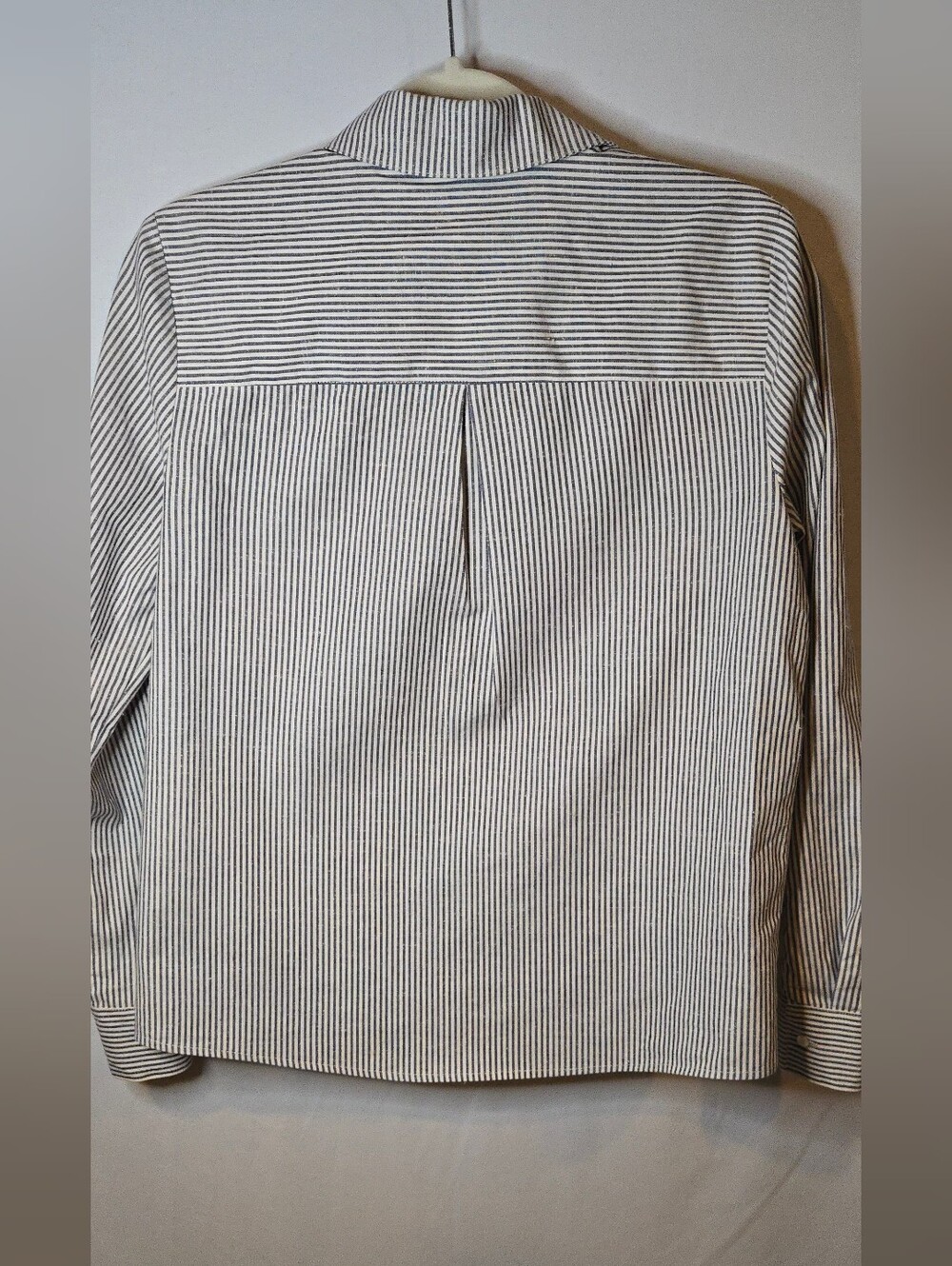 Sezane Tomboy Poplin Stripes Ecru/Blue Button-Up Shirt Women's XS/2 - Picture 7 of 8